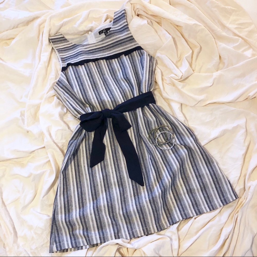 C. Luce navy and white striped ruffle dress